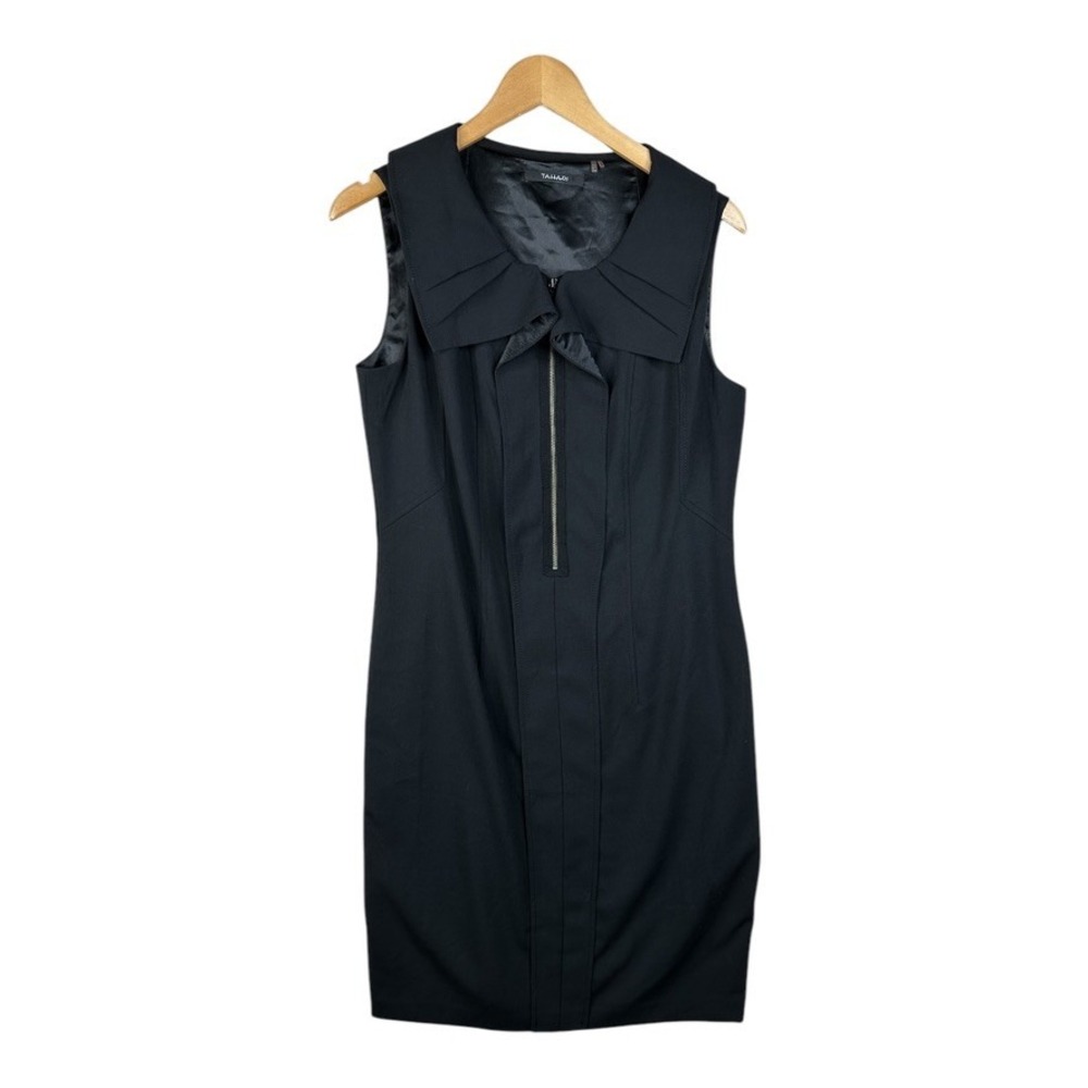Tahari Zip Front Black Stretch Suiting‎ Fabric Dress Size 10